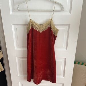 Aratta Silent Journey Red Velvet Slip Dress